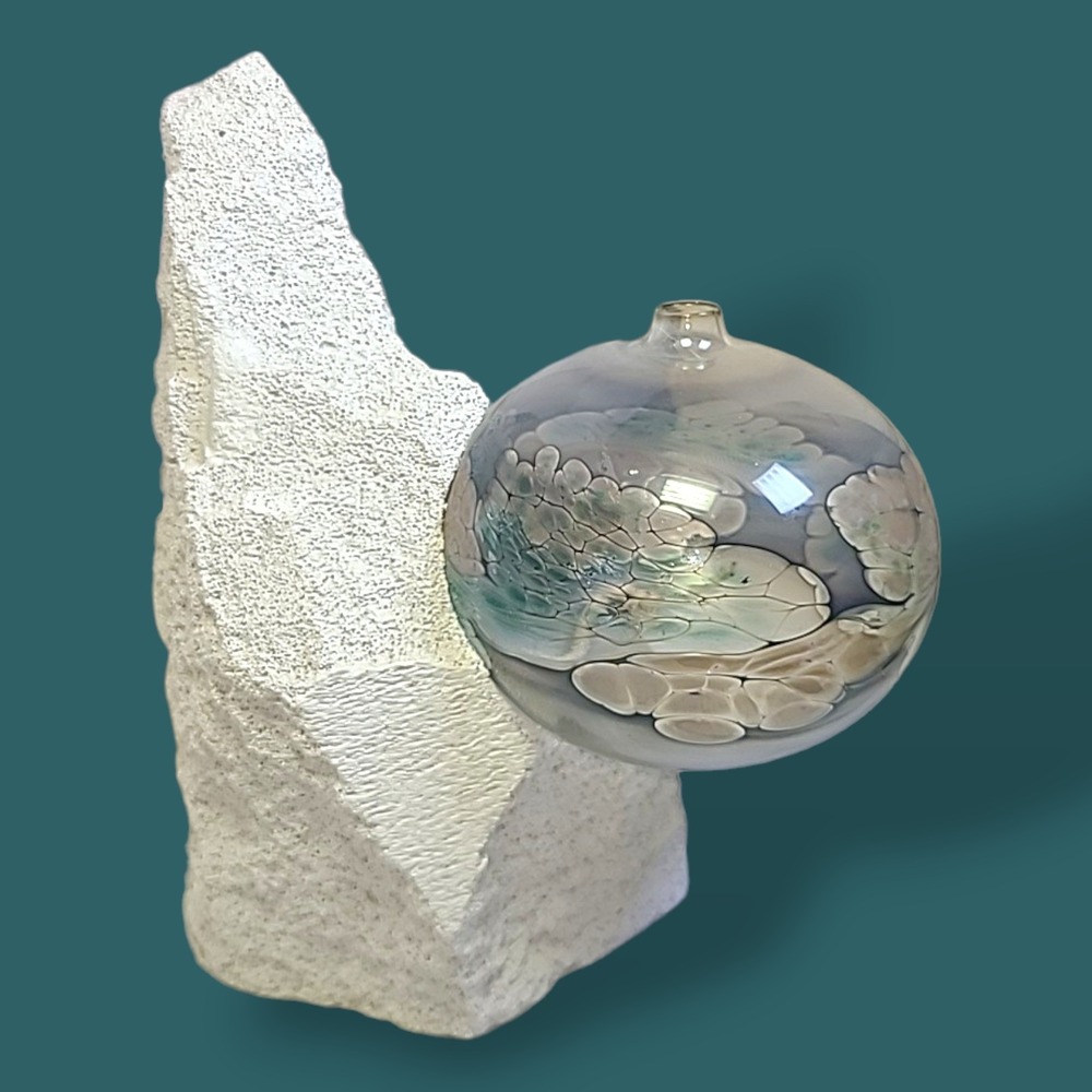 Studio‎ Art Glass Orb Oil Lamp Sculpture on Pumice Stone Base 9" OOAK